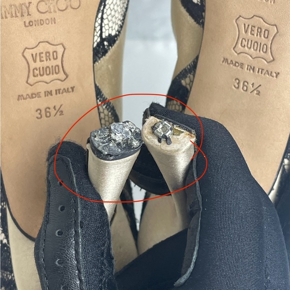 Pre-owned JIMMY CHOO Beige Satin Black Lace Detail Casual Boots - Picture 7 of 16